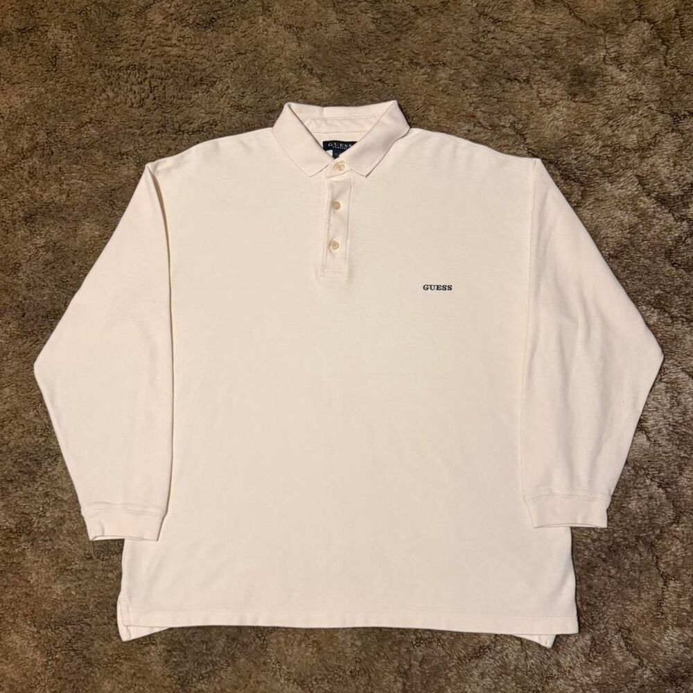 Vintage Guess Classics Small Logo Long Sleeve Button Up Shirt Cream Large